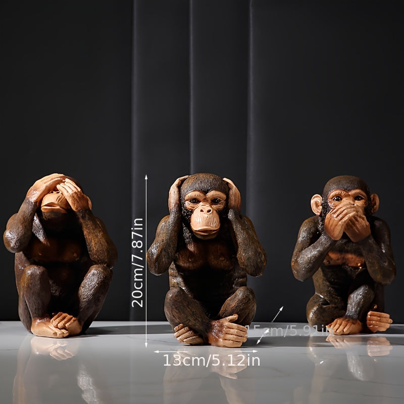 Set of 3 Chimpanzee Figurines – Playful & Realistic “See No Evil, Hear No Evil, Speak No Evil” Decor
