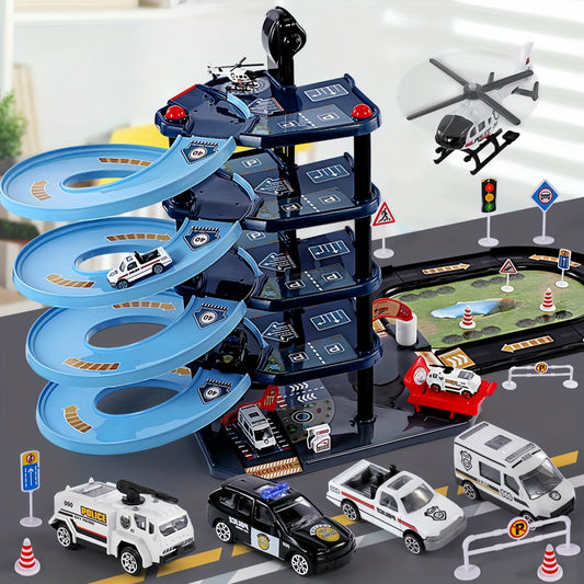 FirePark Garage Playset – Multi-Level Fire Station with Fire Trucks & Traffic Signs for Adventurous Kids