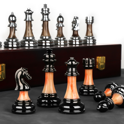 Luxury Metal Chess Set with 45cm Wooden Board – Premium Decorative Game Set