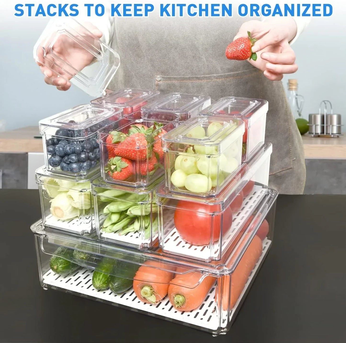 Stackable Fridge Organizer Set – 10 Clear Storage Boxes for Freshness & Kitchen Order