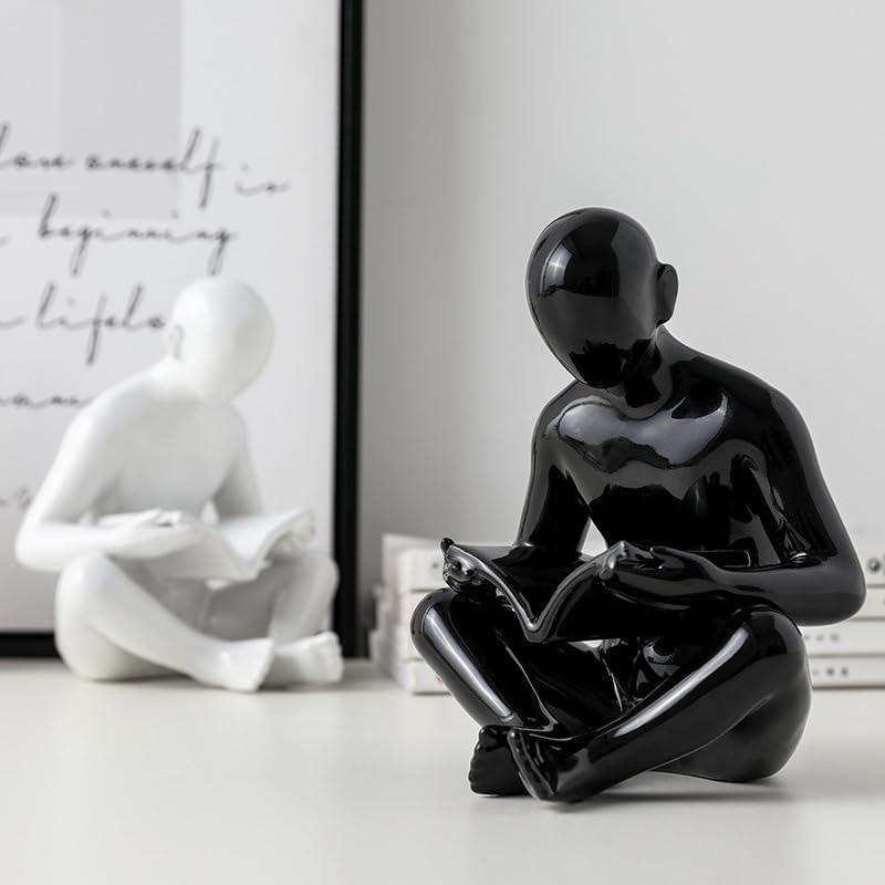 StoryKeeper – Nordic Bookend Sculpture of a Reading Man – Artistic Resin Desk Decor for Books, Magazines & Office Spaces