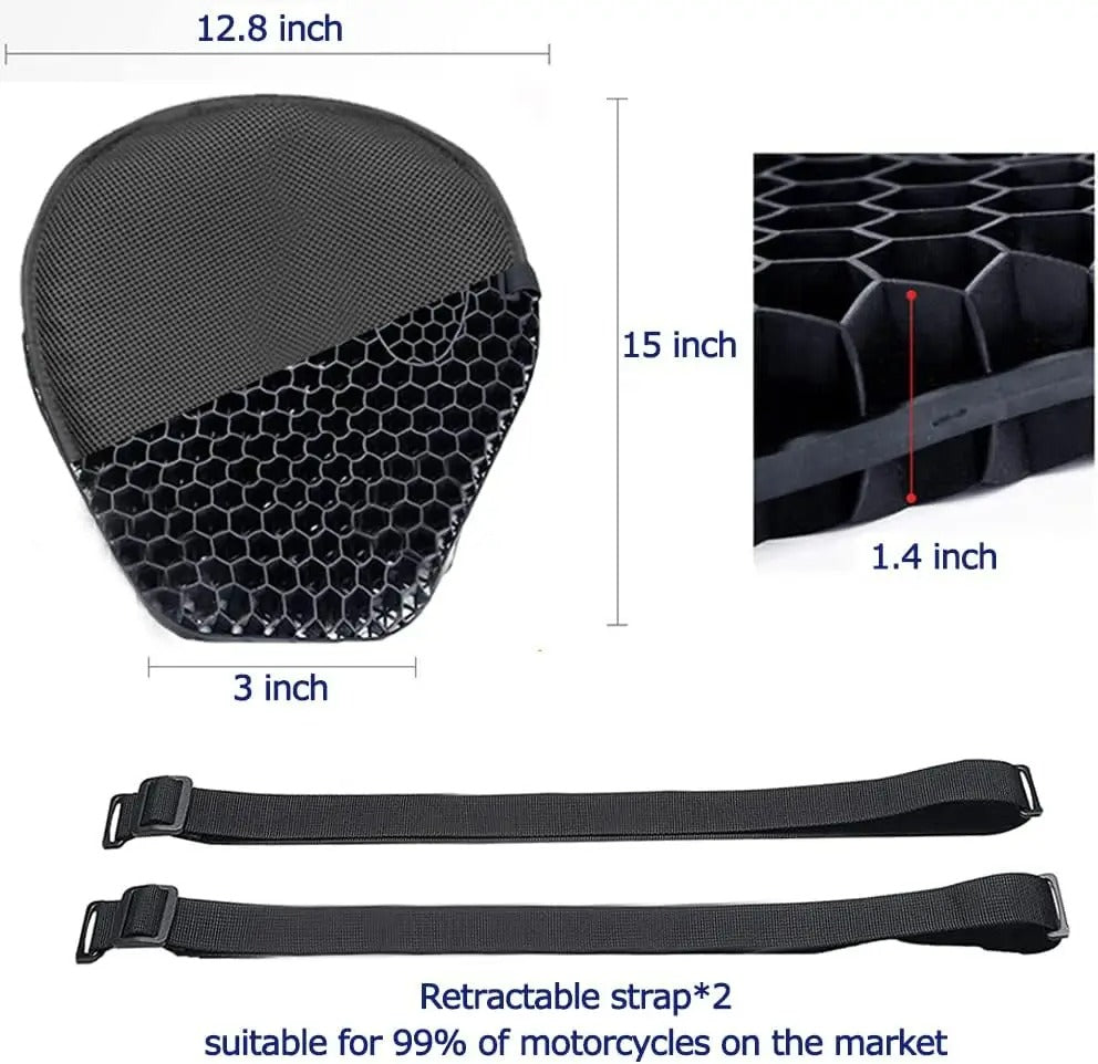 HoneyRide – 3D Honeycomb Shock-Relief Motorcycle Seat Cushion