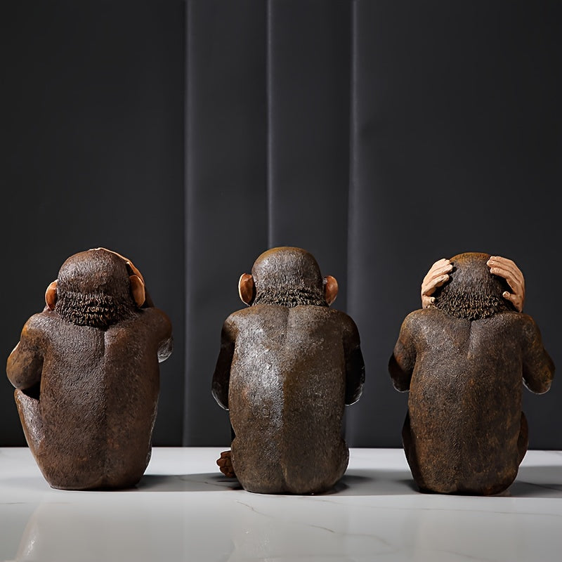Set of 3 Chimpanzee Figurines – Playful & Realistic “See No Evil, Hear No Evil, Speak No Evil” Decor