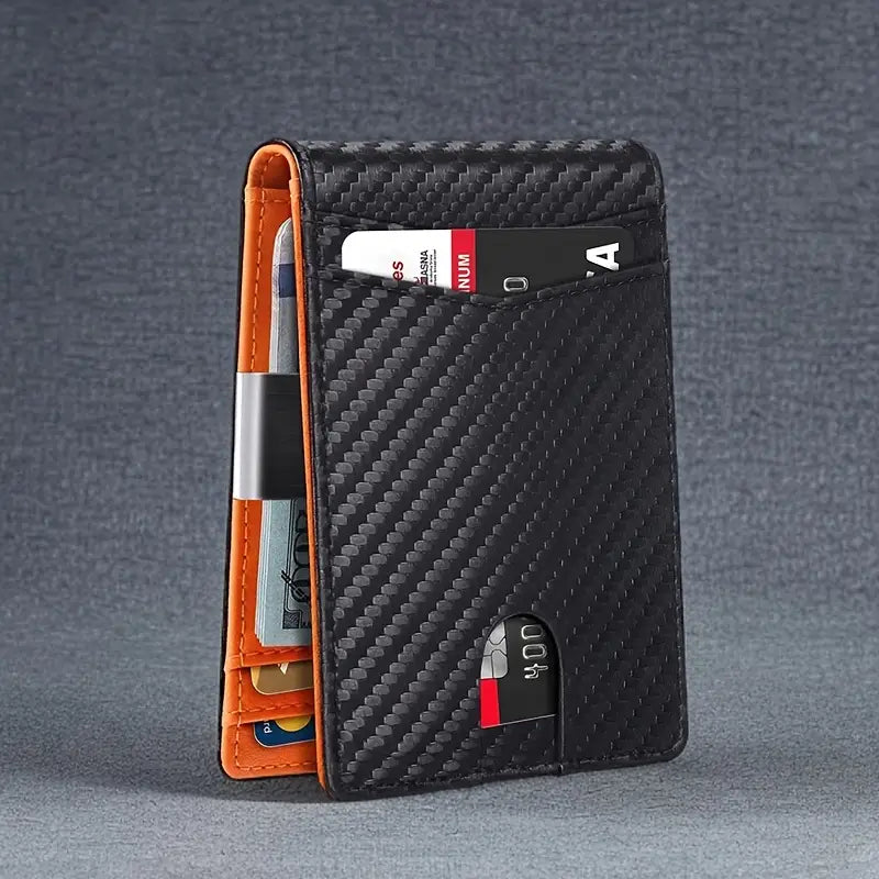 TravelPrime | RFID Blocking Slim Travel Wallet – Carbon Look Minimalist Bi-Fold for Men