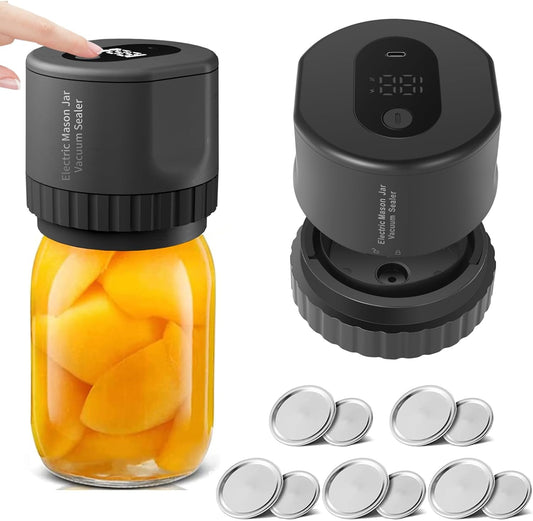 Cordless Mason Jar Vacuum Sealer Kit – Wide Mouth Food Preservation System with Airtight Electric Seal
