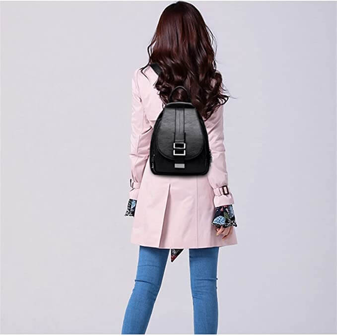 Marzen Anti-Theft Women’s Leather Backpack – Genuine Sheepskin Softback Bag with Secure Back Zipper
