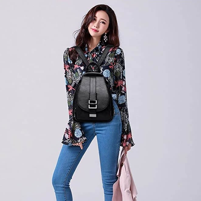 Marzen Anti-Theft Women’s Leather Backpack – Genuine Sheepskin Softback Bag with Secure Back Zipper