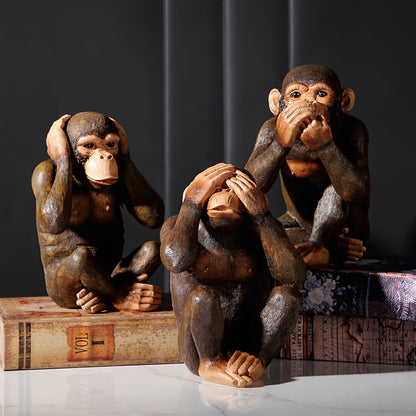 Set of 3 Chimpanzee Figurines – Playful & Realistic “See No Evil, Hear No Evil, Speak No Evil” Decor