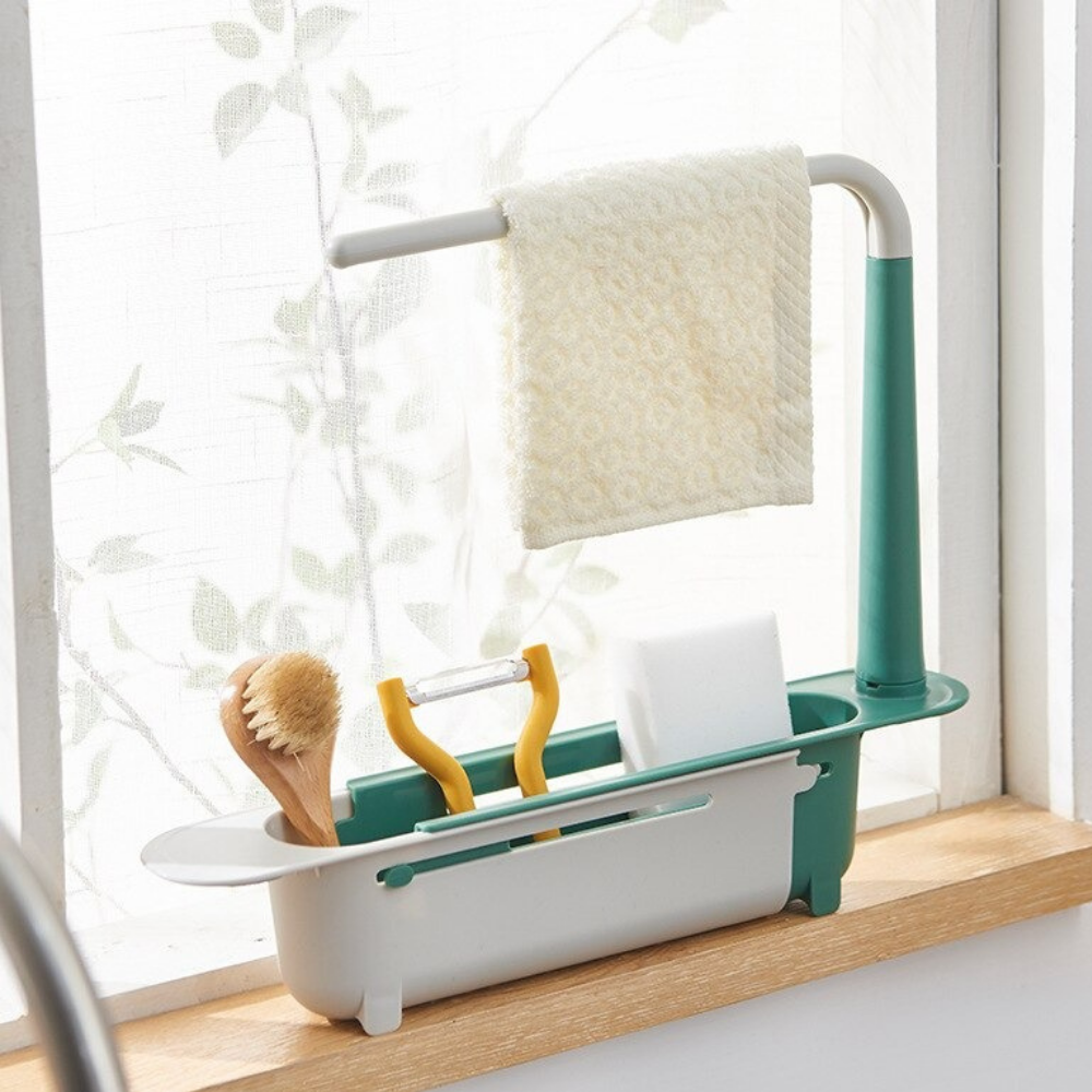 Sink Side Kitchen Organiser with Fast Drainage – Compact Dish Accessory Storage Rack
