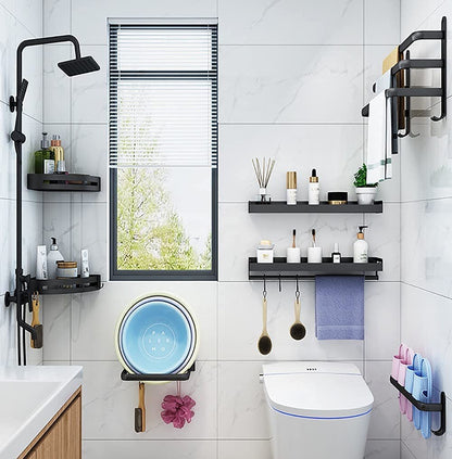 FlexRack Wall-Mounted Bathroom Storage Shelf with Towel Holder – Space-Saving Aluminium Rack