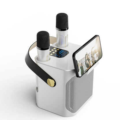 Karaoke Bluetooth Speaker – 360° Surround Wireless Subwoofer with Dual Mics