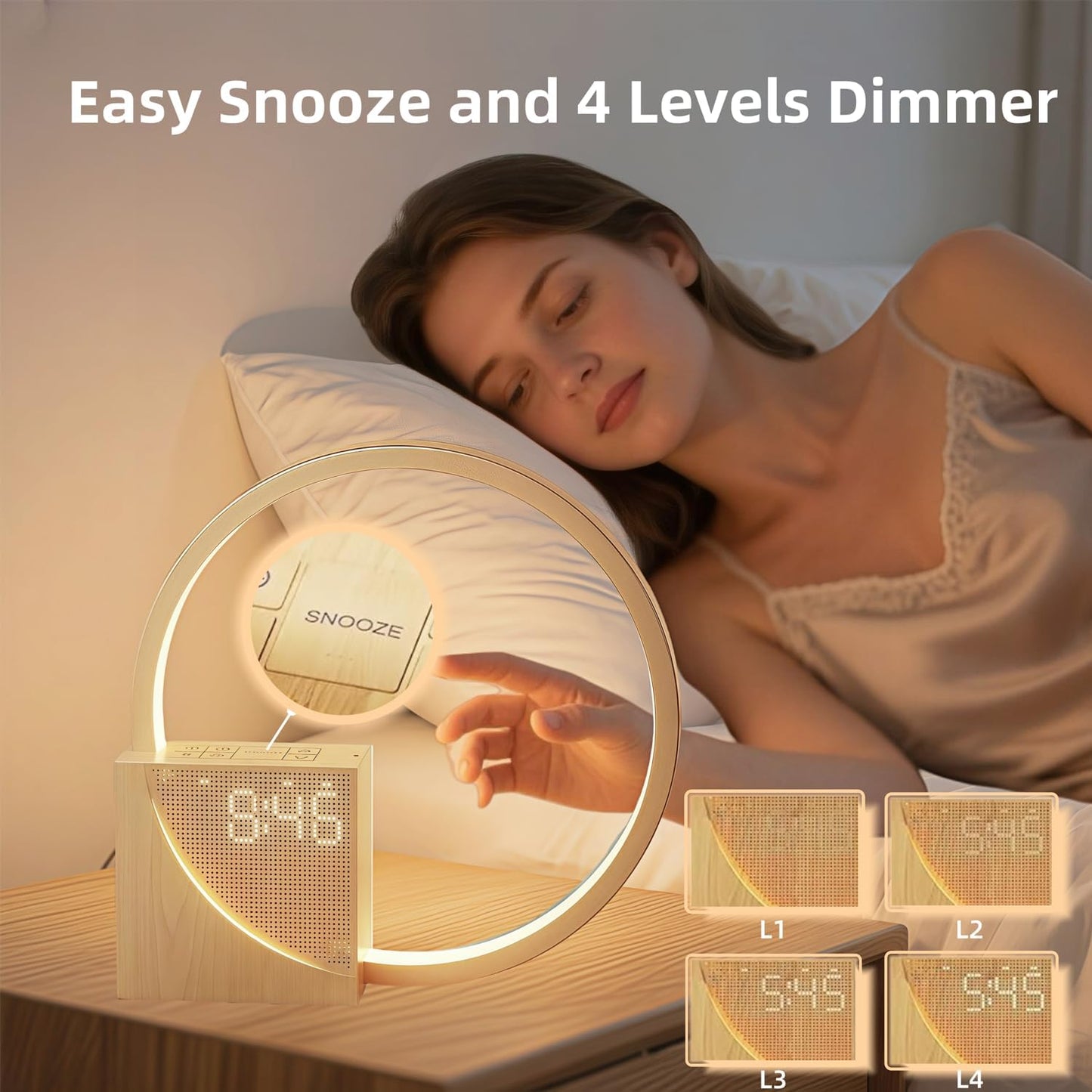 Smart Snooze – Sunrise Simulation Alarm Clock with Dimmable Touch Lamp & Soothing Sounds