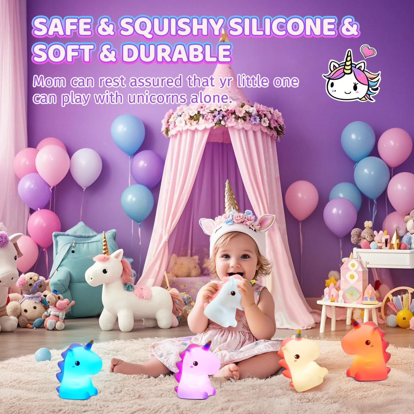 Unicorn Night Light – USB Rechargeable Colour-Changing Bedside Lamp for Kids
