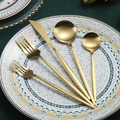 Minimalist Flatware Set – 20-Piece Titanium-Coated Stainless Steel Cutlery | Modern Matte Finish for Elegant Dining
