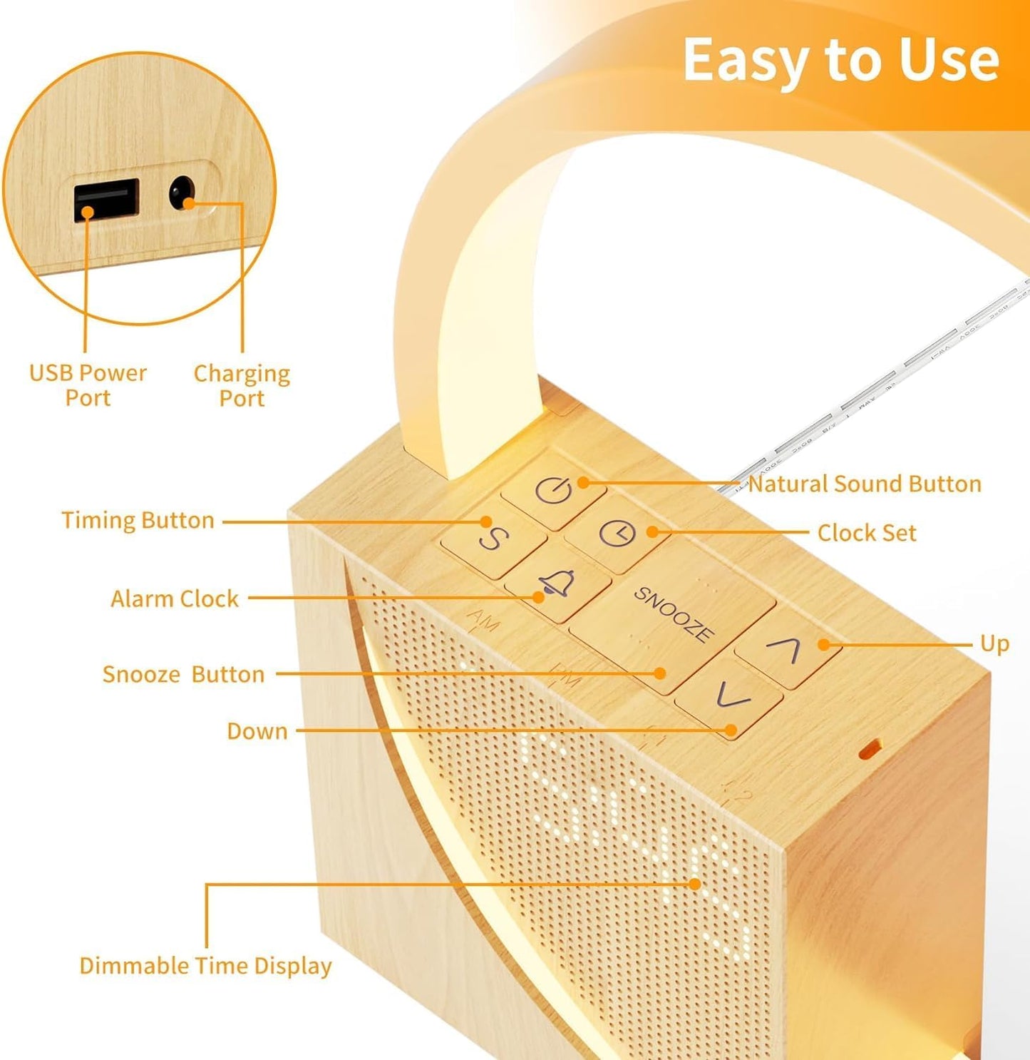 Smart Snooze – Sunrise Simulation Alarm Clock with Dimmable Touch Lamp & Soothing Sounds