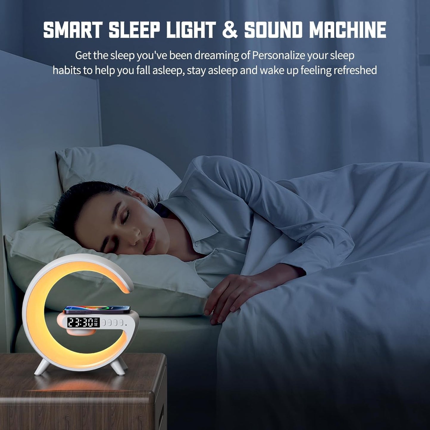 4-in-1 Smart Alarm Clock Mood Light Bluetooth Speaker Wireless Charger