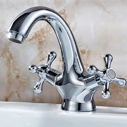Industrial Wide-Spread Bathroom Faucet with Dual Cross Handles – Brass Construction