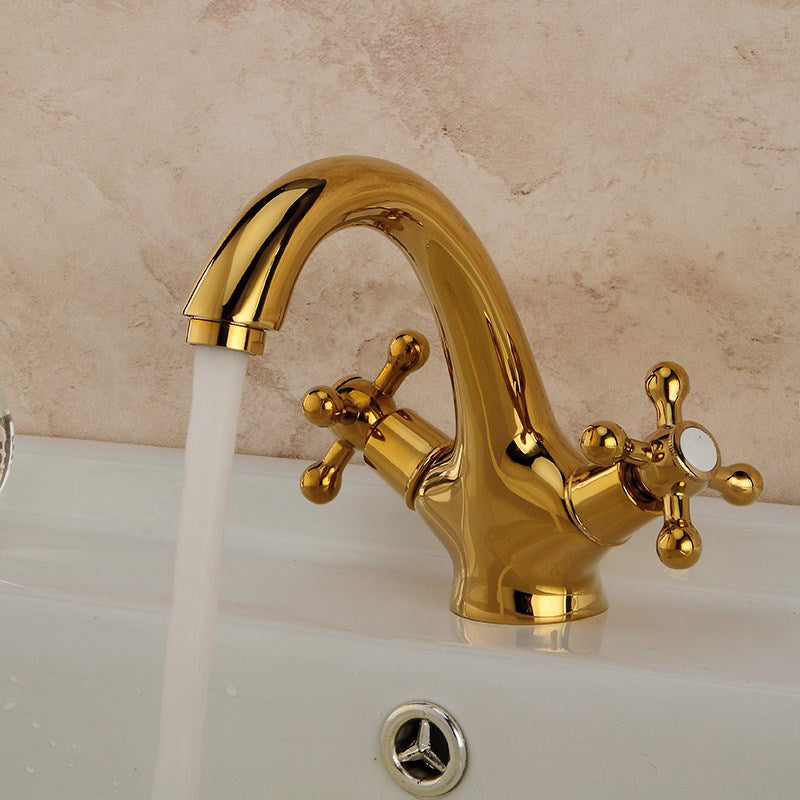 Industrial Wide-Spread Bathroom Faucet with Dual Cross Handles – Brass Construction