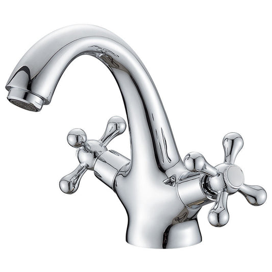 Industrial Wide-Spread Bathroom Faucet with Dual Cross Handles – Brass Construction
