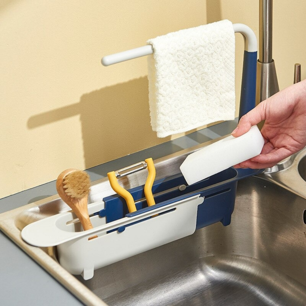 Sink Side Kitchen Organiser with Fast Drainage – Compact Dish Accessory Storage Rack