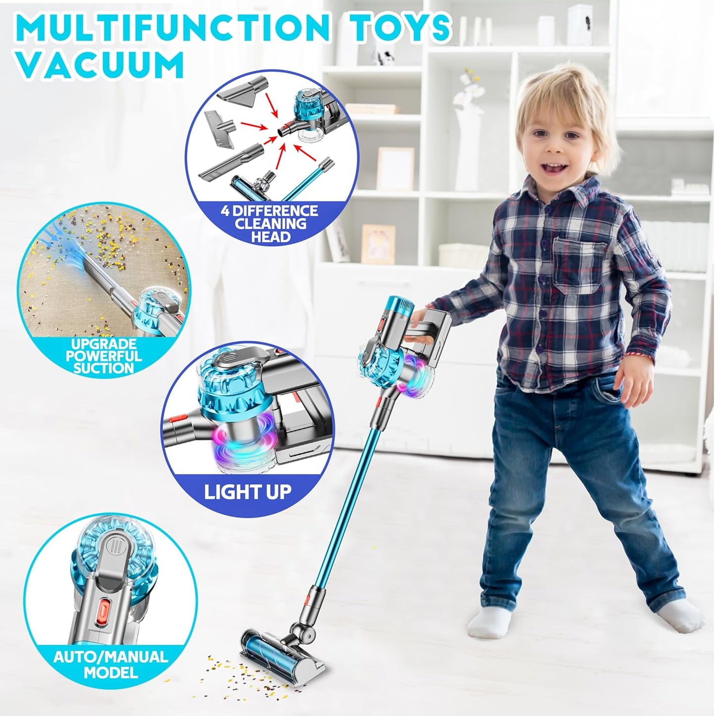 4-in-1 Kids Vacuum Cleaner | Real Working Toy Vacuum with Lights & Sounds