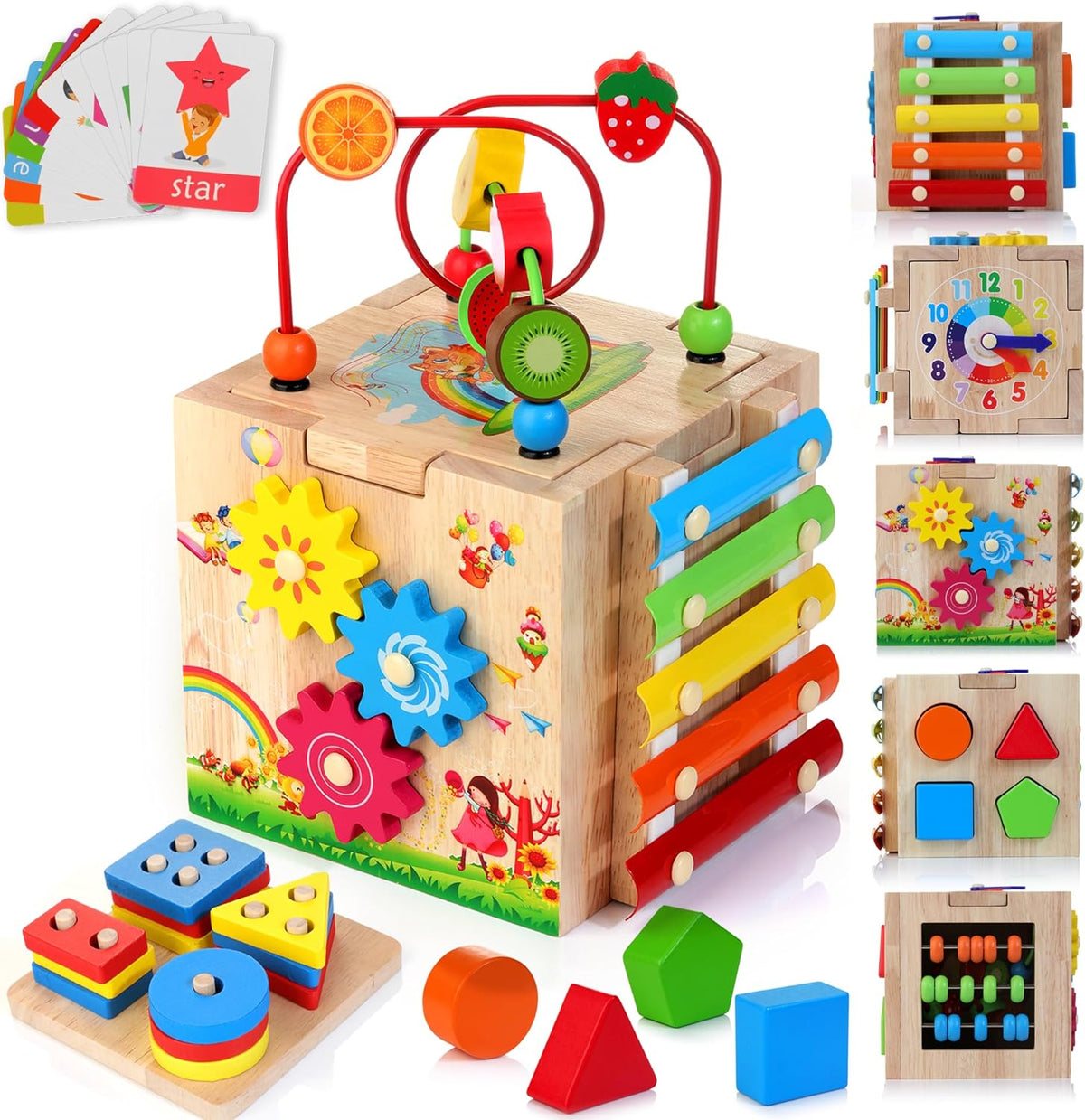 Edcube Learning Center EduCube 8-in-1 Montessori Wooden Activity Cube – Educational Toy for ...