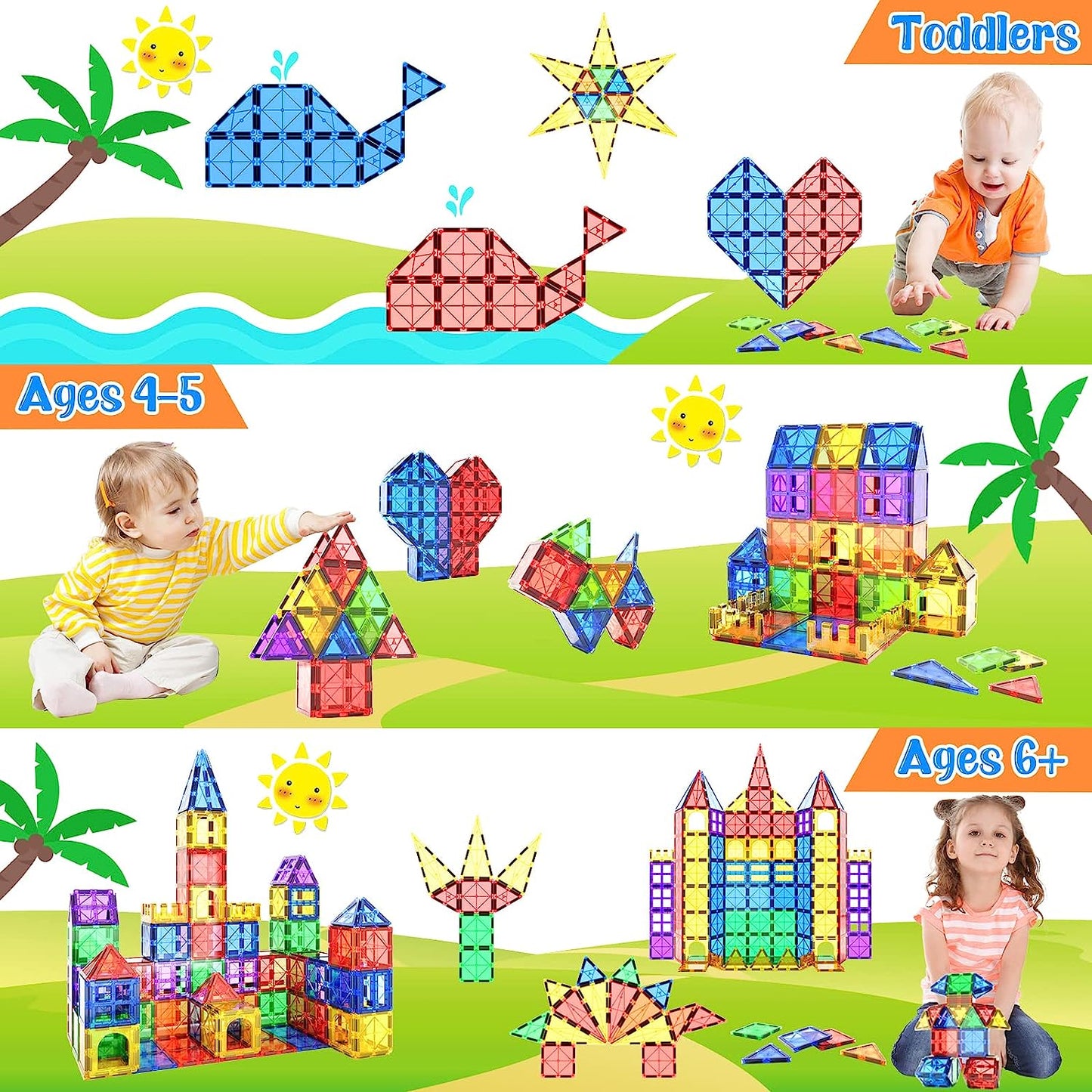Montessori Magnetic Tiles – 40-Piece STEM Building Set for Kids