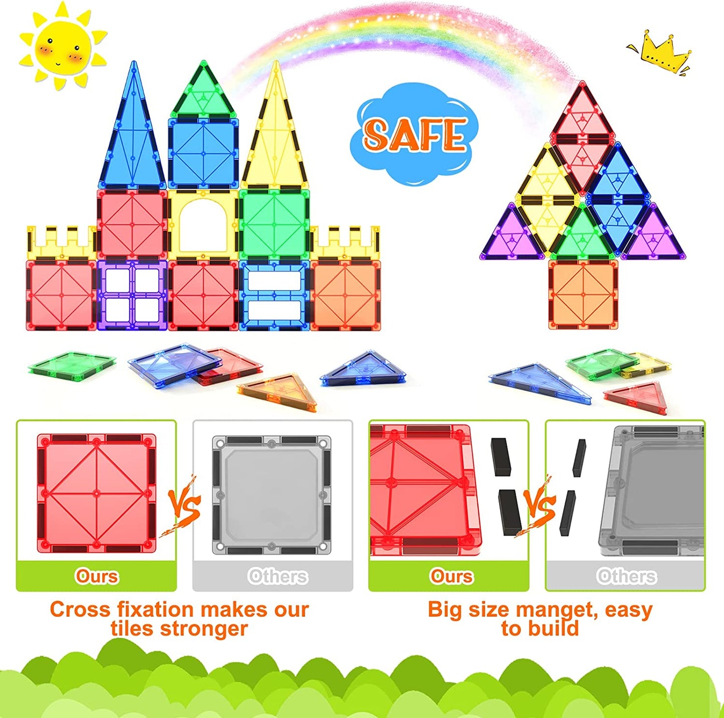 Montessori Magnetic Tiles – 40-Piece STEM Building Set for Kids