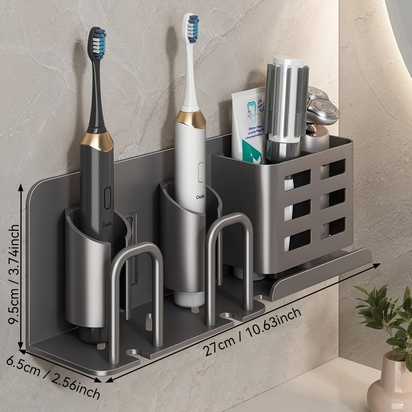 BristleHub Wall-Mounted Electric Toothbrush Holder – Aluminum Bathroom Organizer with Drainage Holes