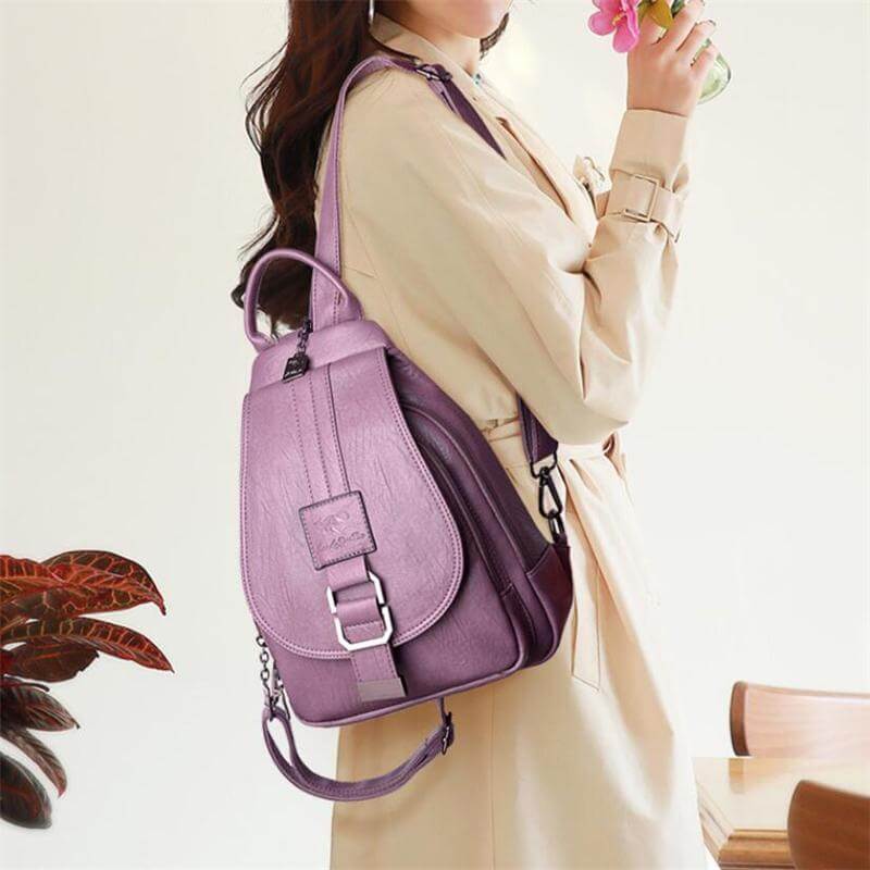 Marzen Anti-Theft Women’s Leather Backpack – Genuine Sheepskin Softback Bag with Secure Back Zipper