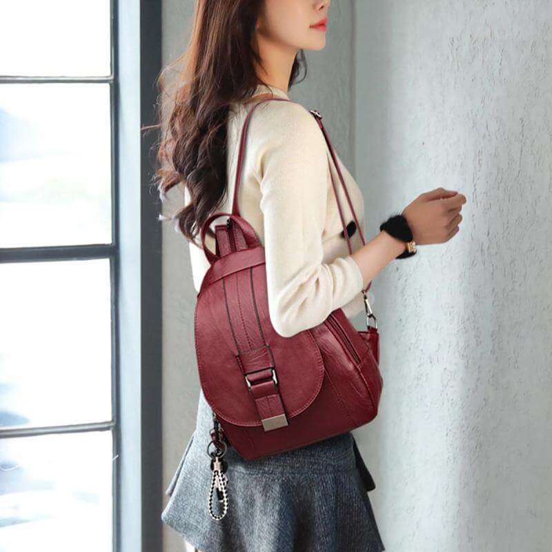 Marzen Anti-Theft Women’s Leather Backpack – Genuine Sheepskin Softback Bag with Secure Back Zipper