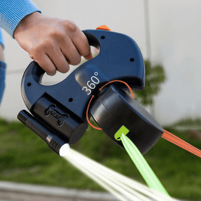 DoubleDog Retractable Dual Dog Lead with Anti-Tangle Swivel & Built-in Torch – 4m Extendable for Two Dogs