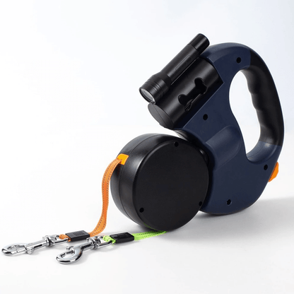 DoubleDog Retractable Dual Dog Lead with Anti-Tangle Swivel & Built-in Torch – 4m Extendable for Two Dogs