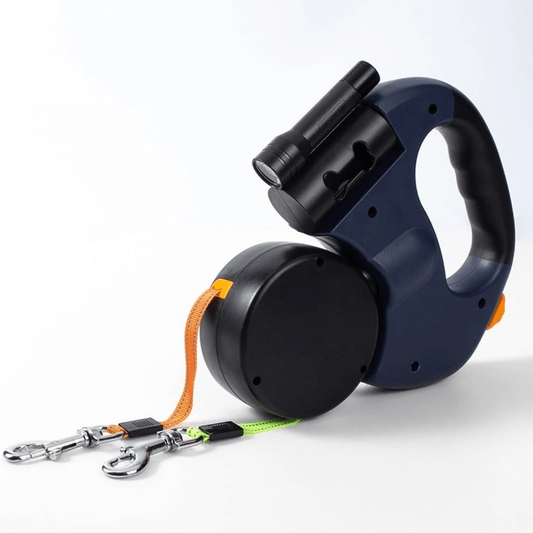 DoubleDog Retractable Dual Dog Lead with Anti-Tangle Swivel & Built-in Torch – 4m Extendable for Two Dogs
