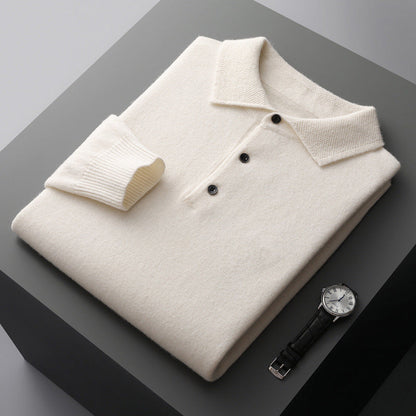 Luxury Cashmere Merino Long Sleeve Polo Shirt – Premium Soft Knit for Timeless Style