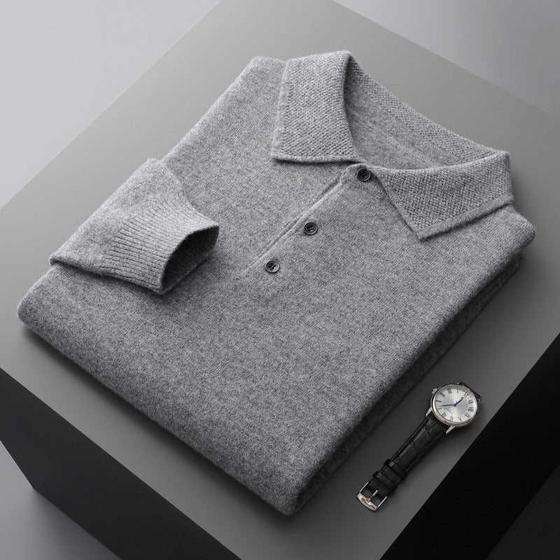 Luxury Cashmere Merino Long Sleeve Polo Shirt – Premium Soft Knit for Timeless Style
