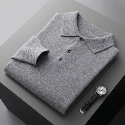 Luxury Cashmere Merino Long Sleeve Polo Shirt – Premium Soft Knit for Timeless Style