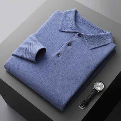 Luxury Cashmere Merino Long Sleeve Polo Shirt – Premium Soft Knit for Timeless Style
