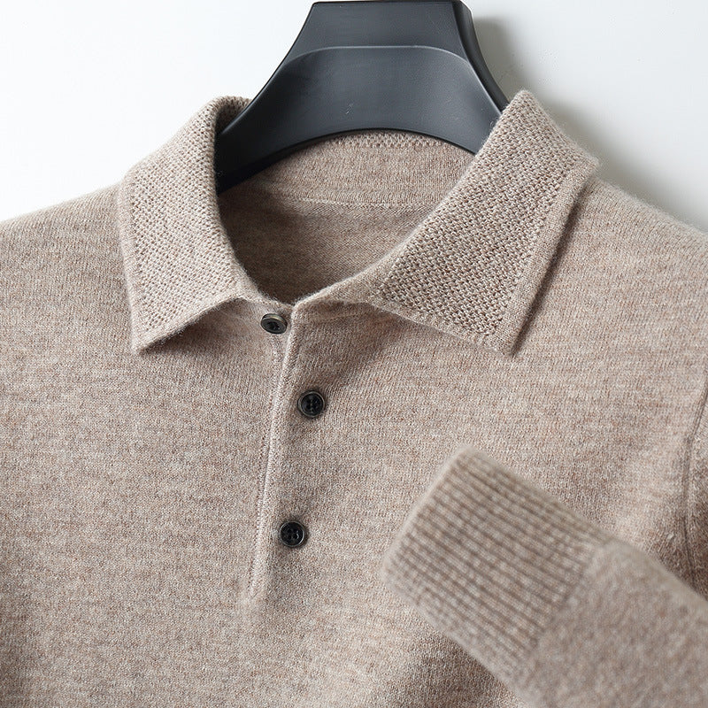 Luxury Cashmere Merino Long Sleeve Polo Shirt – Premium Soft Knit for Timeless Style