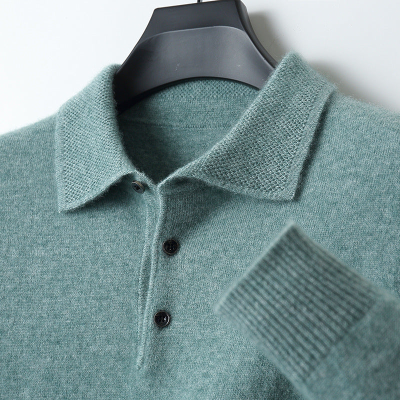 Luxury Cashmere Merino Long Sleeve Polo Shirt – Premium Soft Knit for Timeless Style