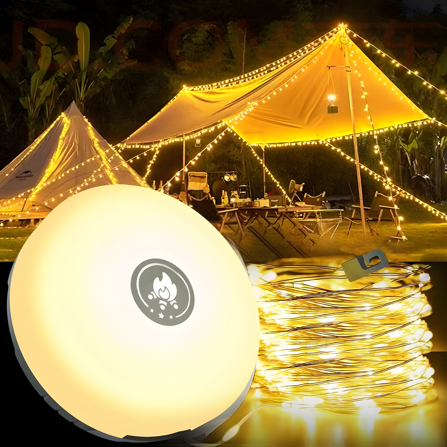 CampBeam LED Outdoor String Lights – Rechargeable Waterproof Lights with Magnetic Hooks & 5 Lighting Modes