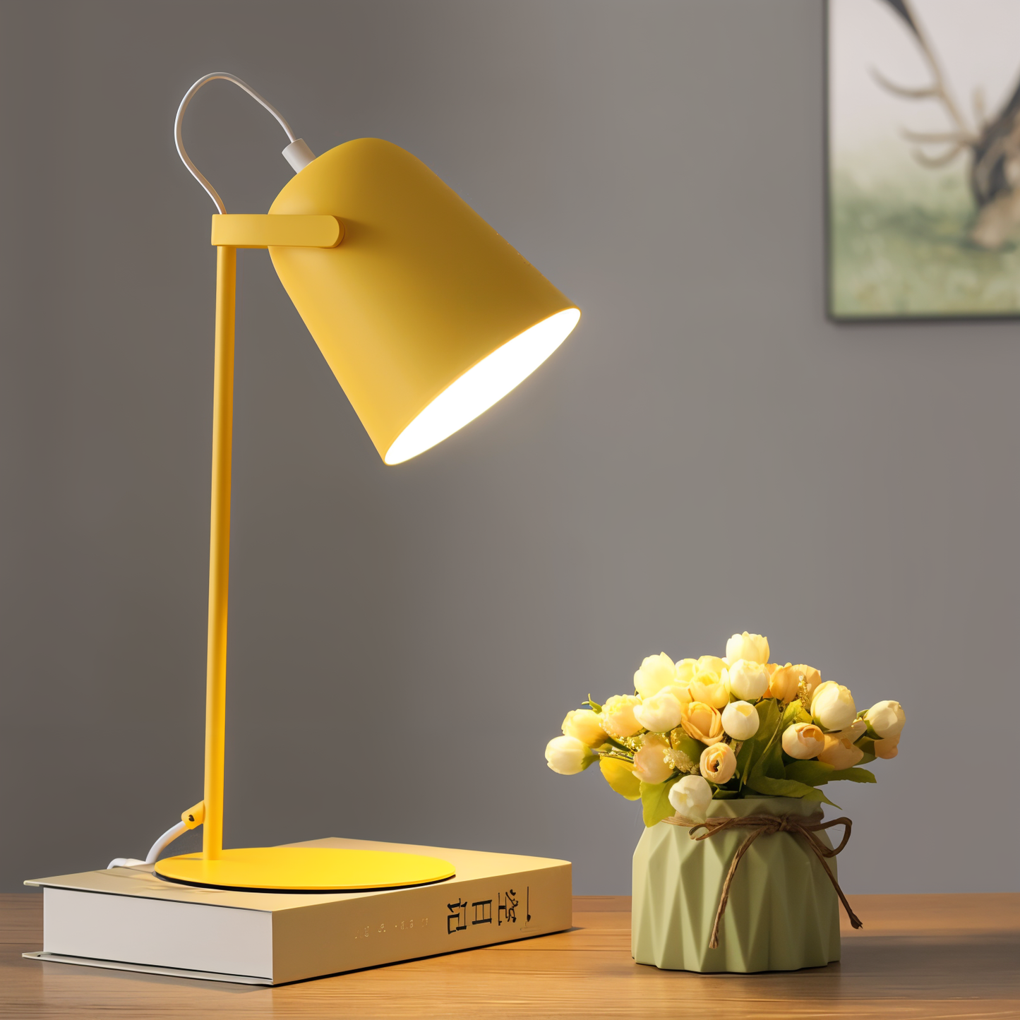 Macaron Desk Lamp – Nordic Yellow Adjustable Table Lamp for Reading & Study