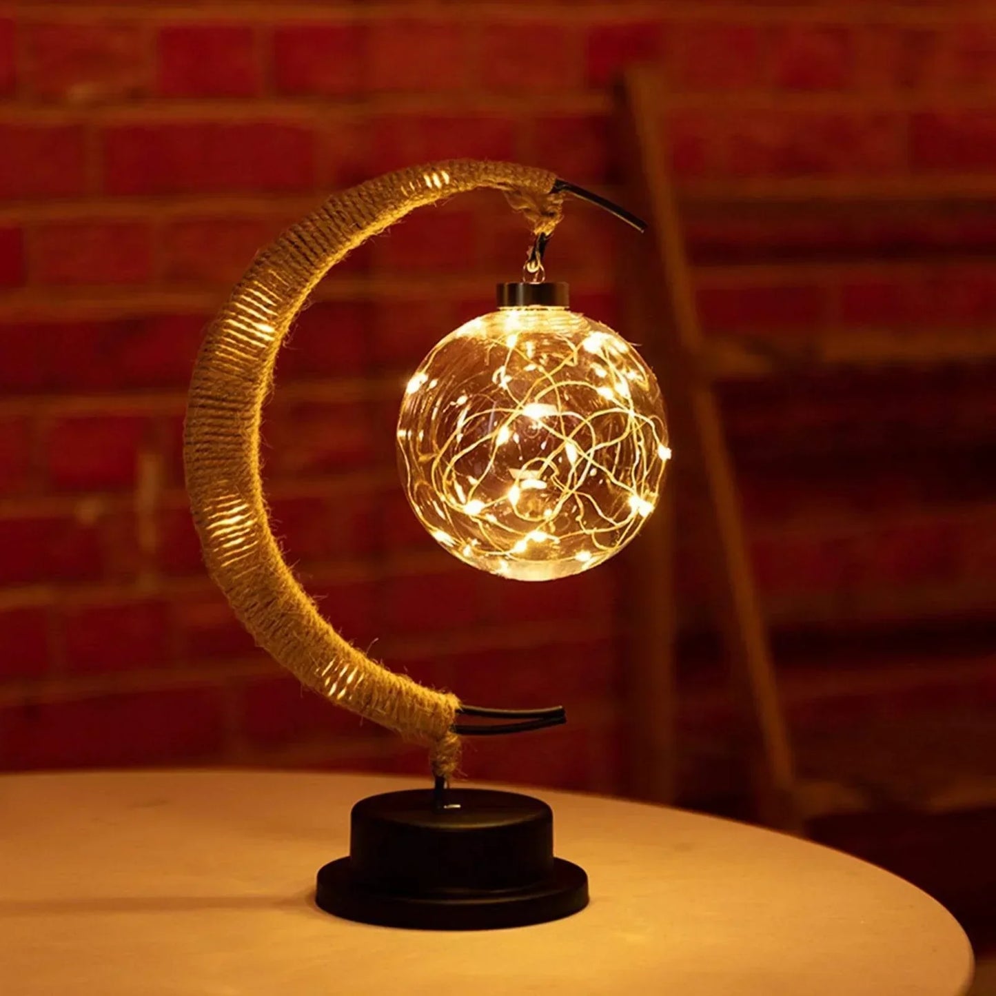 LunaGlow | Luxury Crescent Moon Rattan Table Lamp – Handcrafted Boho Light