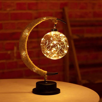 LunaGlow | Luxury Crescent Moon Rattan Table Lamp – Handcrafted Boho Light