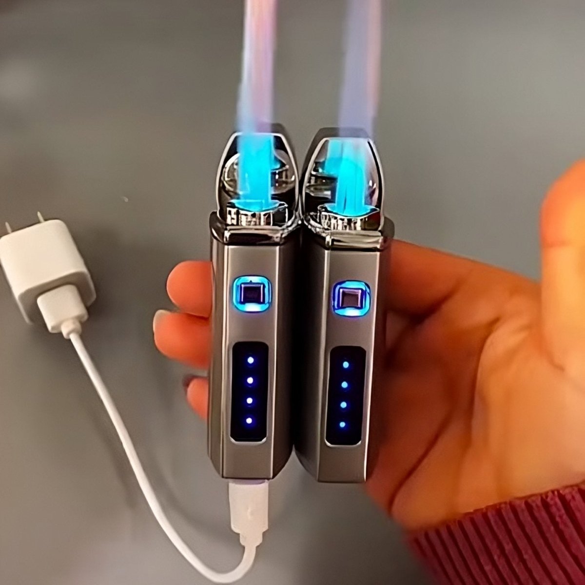 Rechargeable Triple Jet Flame Lighter – Windproof Torch with USB Charging & Adjustable Flame