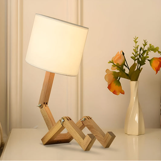 Flexible WoodMan Desk Lamp – Adjustable Solid Wood Robot Lamp with Book Holder