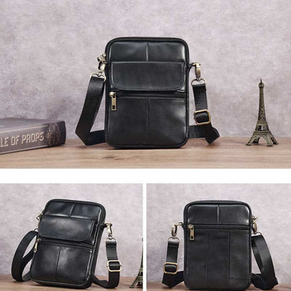 Men’s Small Genuine Leather Shoulder Bag – Compact Crossbody with Adjustable Strap