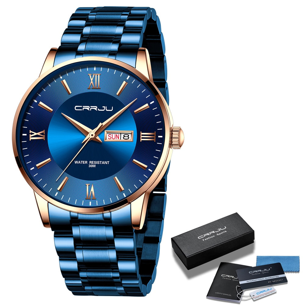 Men's Luxury Waterproof Sports Watch – Stainless Steel Quartz Chronograph