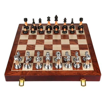 Luxury Metal Chess Set with 45cm Wooden Board – Premium Decorative Game Set