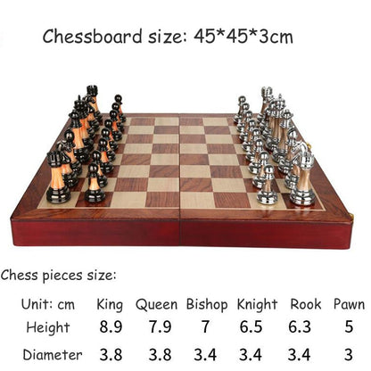 Luxury Metal Chess Set with 45cm Wooden Board – Premium Decorative Game Set